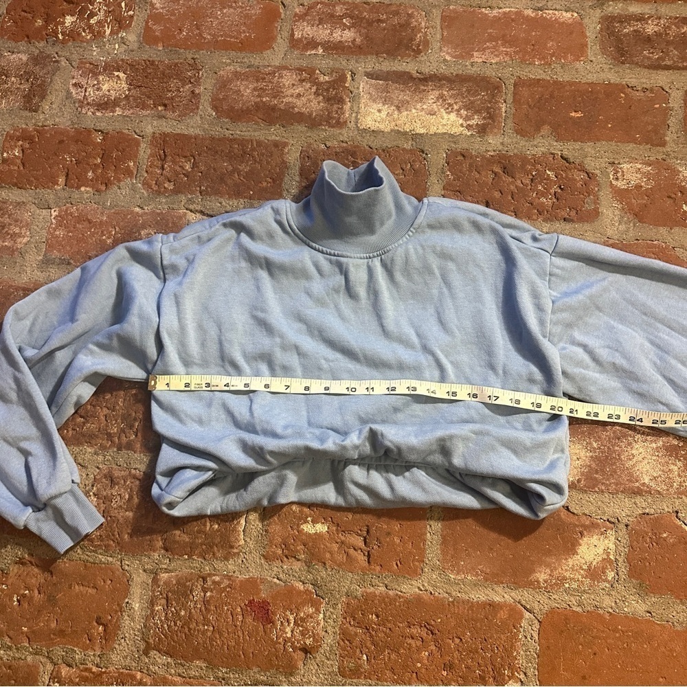 Anthropologie Pilcro S Blue Funnel-Neck Bubble-Hem Cropped Mock Neck Sweatshirt - Picture 4 of 14